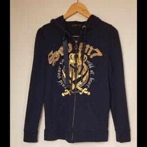Seven 7 Navy Hoodie with Gold Graphic